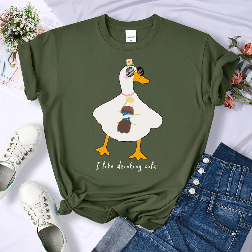 Sunglasses Drink Duck Design Women Tee Shirts Summer Comfortable T-Shirt Casual Crewneck Clothes Hip Hop Soft Woman Short Sleeve