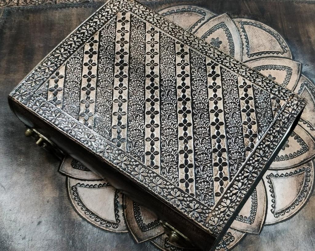 Embossed Tree of Life Leather Journal: Handmade Grimoire with Turquoise Stone