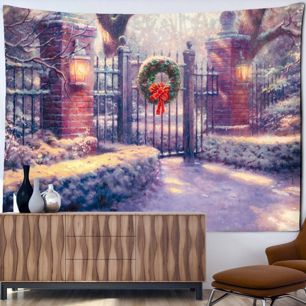 Christmas City Oil Painting Tapestry Wall Hanging Bohemian Hippie Tapez Christmas Festival Art Bedroom Living Room Home Decor