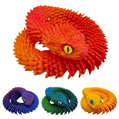 Home 3D Printed Snake Movable Joint Simulation Snake Figurine Creative Office Desktop Ornament New Year Gifts Crafts Gift