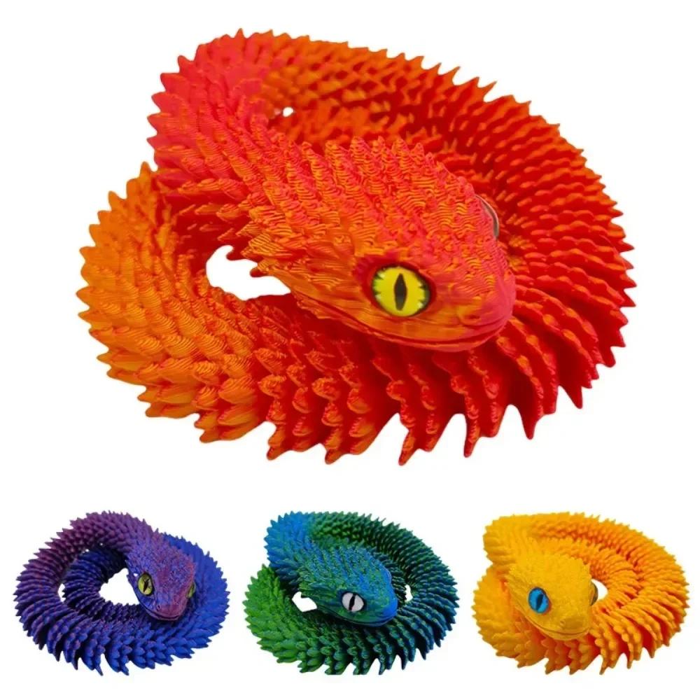 Home 3D Printed Snake Movable Joint Simulation Snake Figurine Creative Office Desktop Ornament New Year Gifts Crafts Gift
