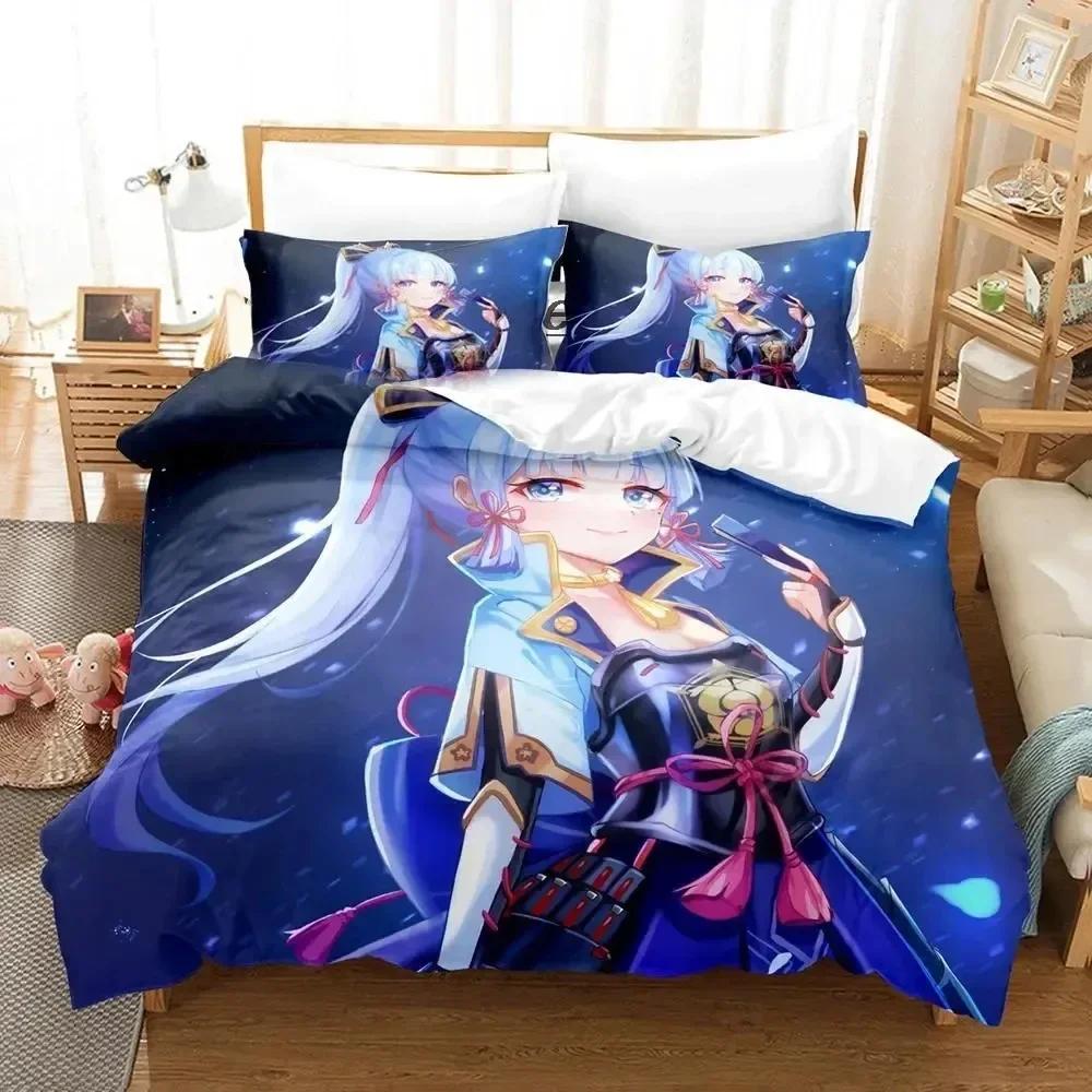 Game Genshin Impact Kamisato Ayaka Bedding Set 3D Printed Suitable For Bedroom Duvet Cover Set With Pillowcases Home Textile