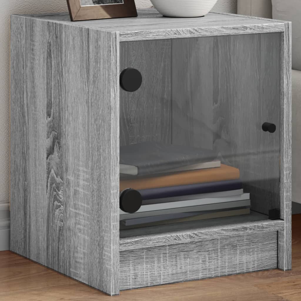 Nightstand with Glass Door Grey Sonoma 35 x 37 x 42 cm