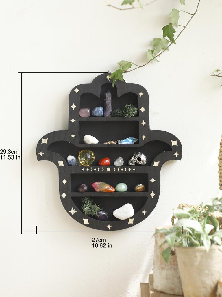 Lotus Moon Butterfly Wooden Essential Oil Crystal Shelf Display Floating Wall Shelf Boho Home Decoration Gothic Wall Decor Gift