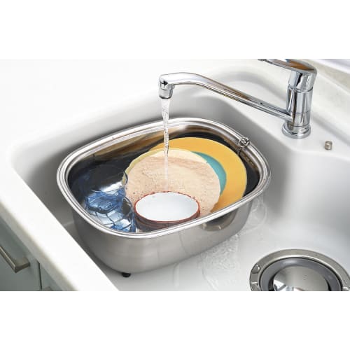 Ernest [Made In Japan] Stainless Steel Washtub with Legs and Inner Stopper, A-75435, Approx. 29 X 38 X 15.5 Cm