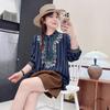 Retro Artistic Striped Embroidered Stand Collar Loose Shirt for Women - Spring/Autumn, Plus Size Available