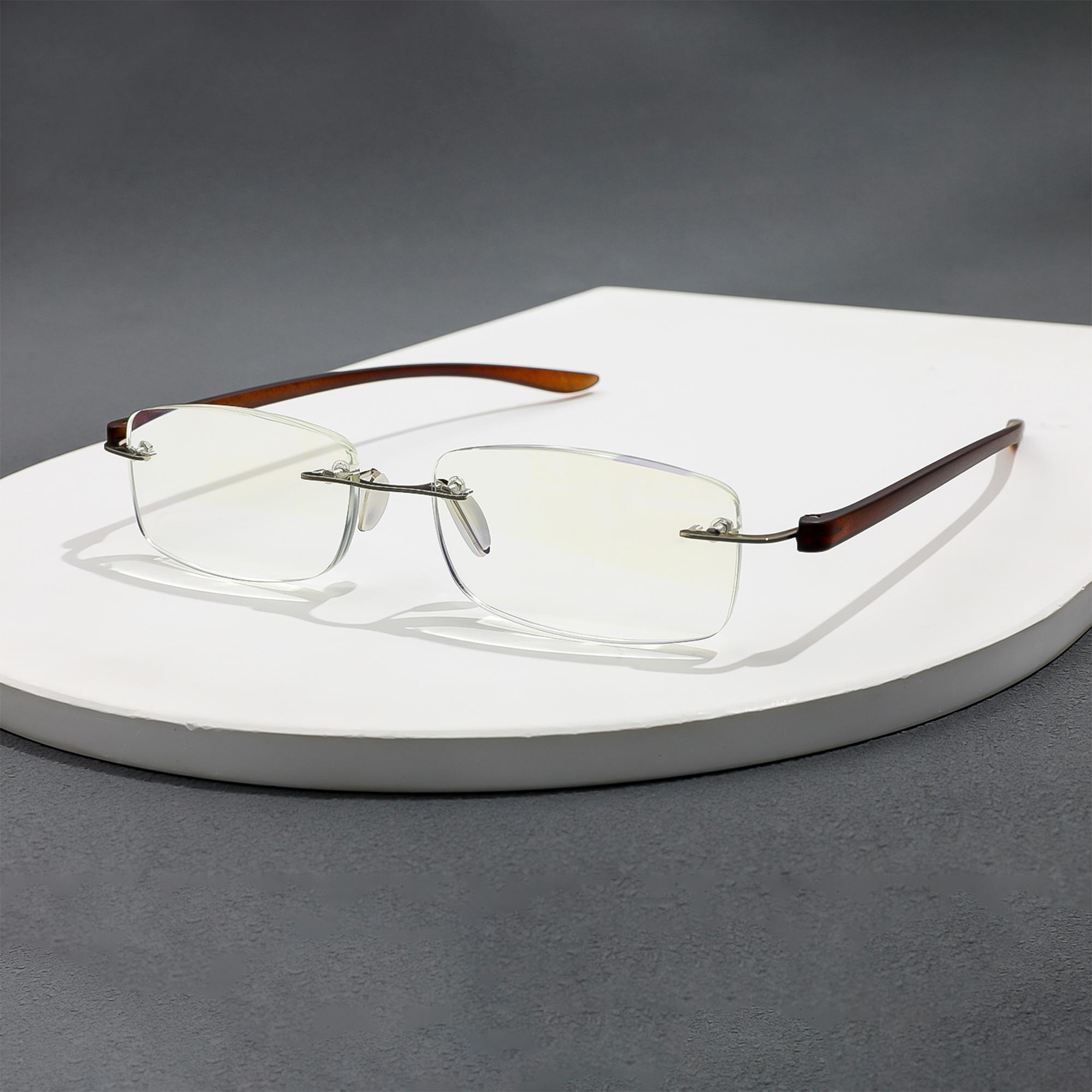 

Ретро очки для чтения для мужчин и женщин, безободковый дизайн, женские пресбиопические очки, блокирующие синий свет, металлические дужки +4.0