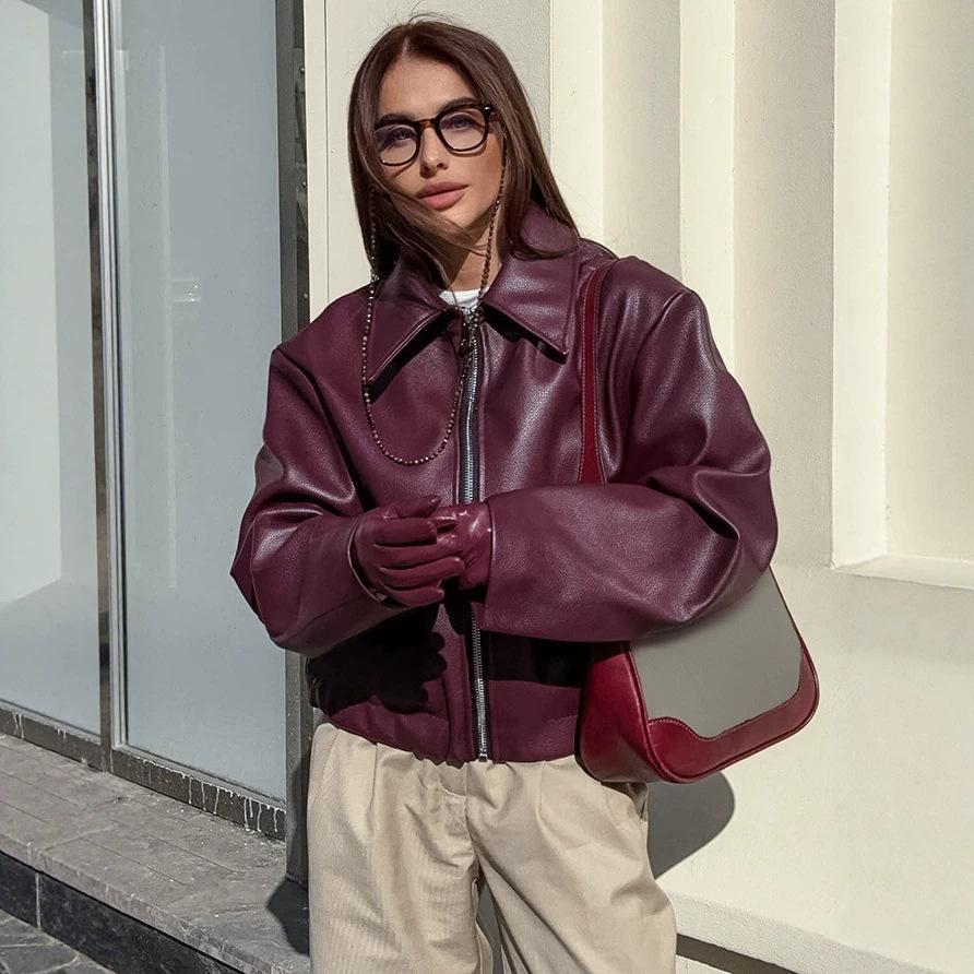 Locomotive leather jacket European and American autumn and winter new loose coat fashion leather jacket new women's coat