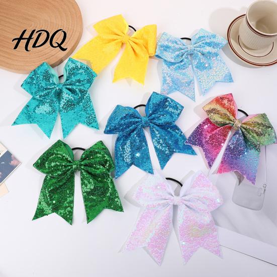 Haargummis für Gymnastik Pailletten Schleifen Elastisches Band Groß Cheerleading Festival Dekorationen Band Pferdeschwanzhalter Glitzer Scrunchies Damen Mädchen Teenager