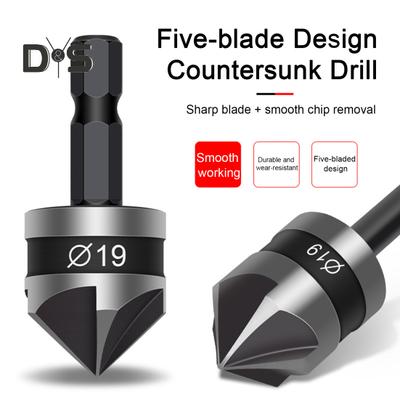 3Pcs Five Edge Chamfering Cutter Chamfering Tool Stainless Steel Single Edge 90 Degree Reaming Drill Taper Screw Countersunk Hole Cutter Deburring