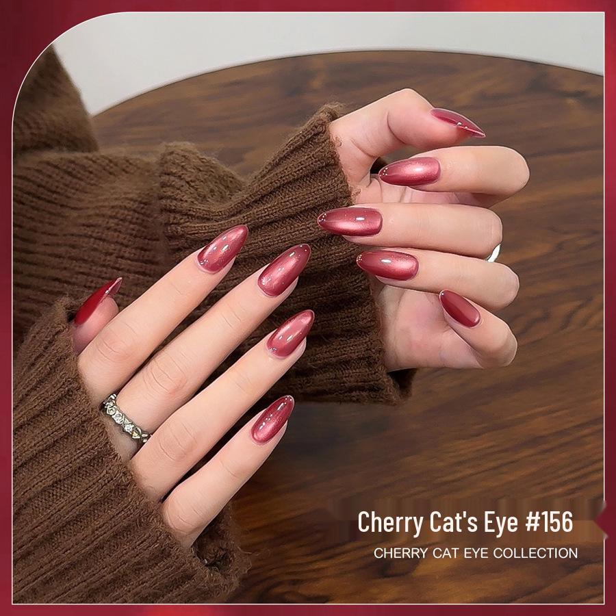 2026 New Year Cherry Cat Eye Nail Gel - Autumn/Winter Edition In Whitening Wine Red with Glass Beads for Nail Salon Exclusive
