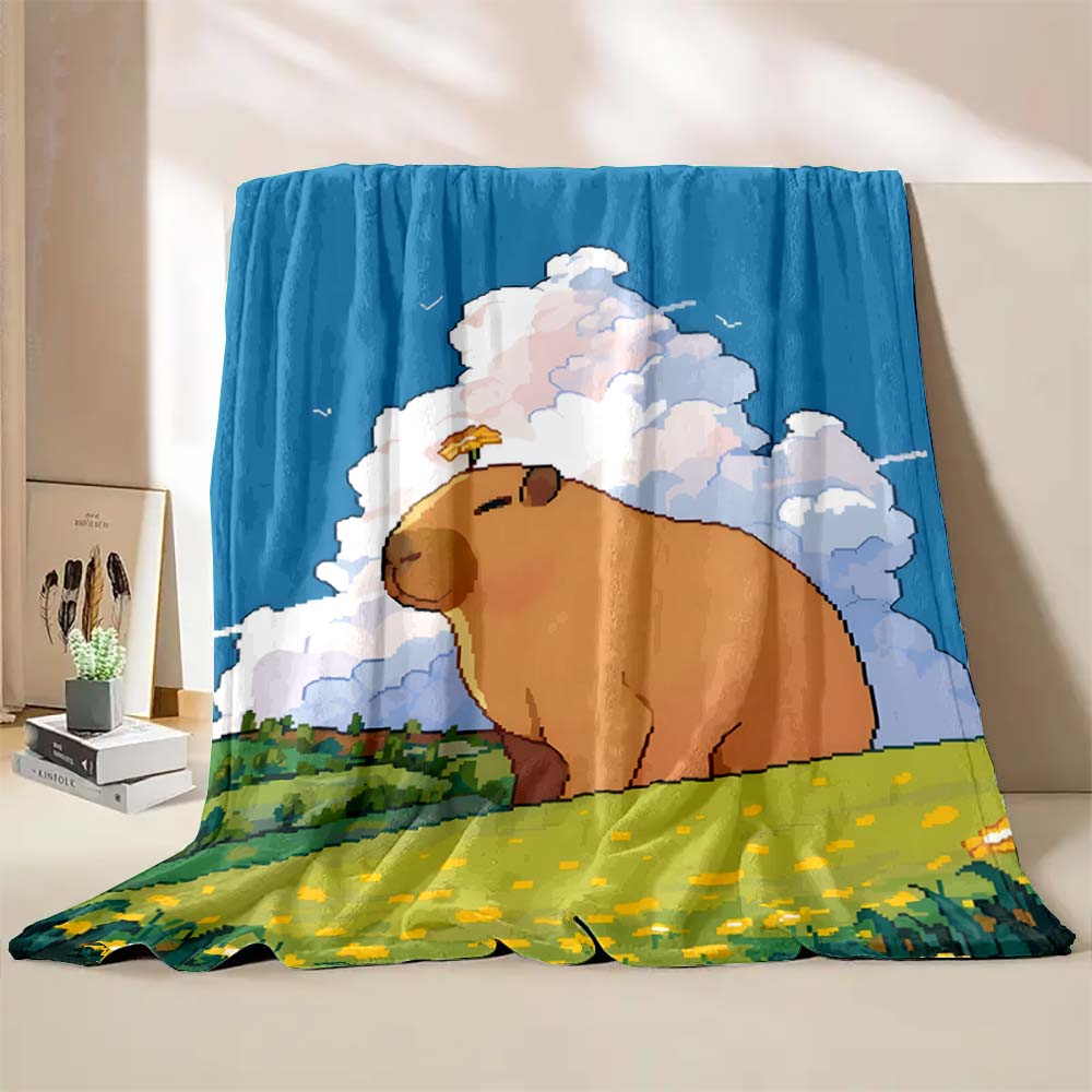 Cute Capybara Cartoon Printed Blanket Warm Soft and Comfortable Home Travel Blanket Sofa Bedding Cover Blanket Kids Holiday Gift