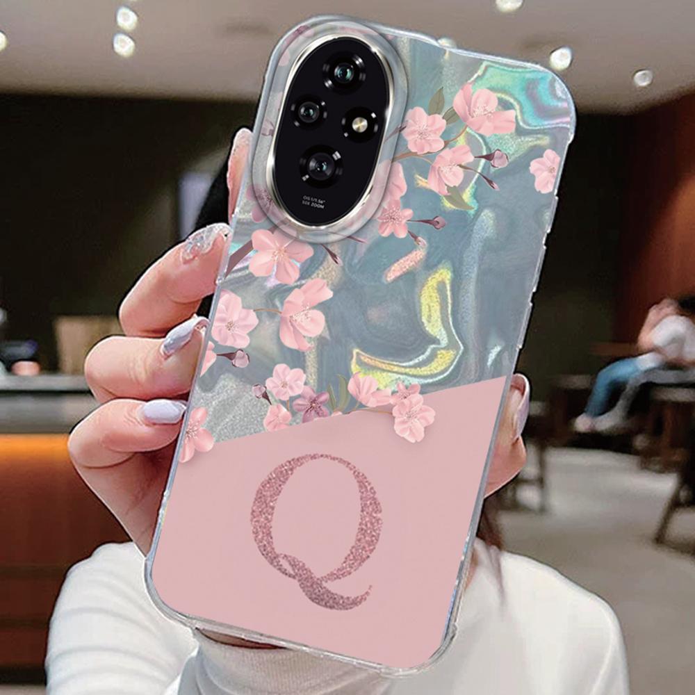 Initial Letter A Z Case For Honor 400 200 Lite X9c X9a X8a 200 Pro Magic5 Lite Cover Pink Flowers Silicone Back Fundas Bumper