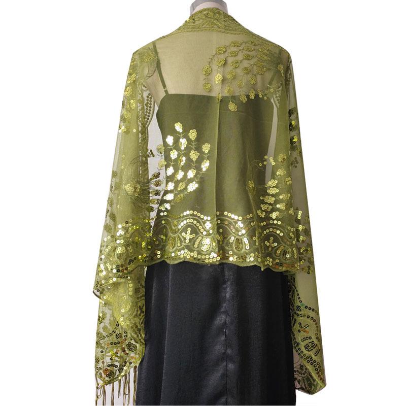Women Sequined Shawl Spring Summer Peacock Embroidery Sequined Tassel Shawl Party Banquet Evening Dress Shawl Ladies Wraps