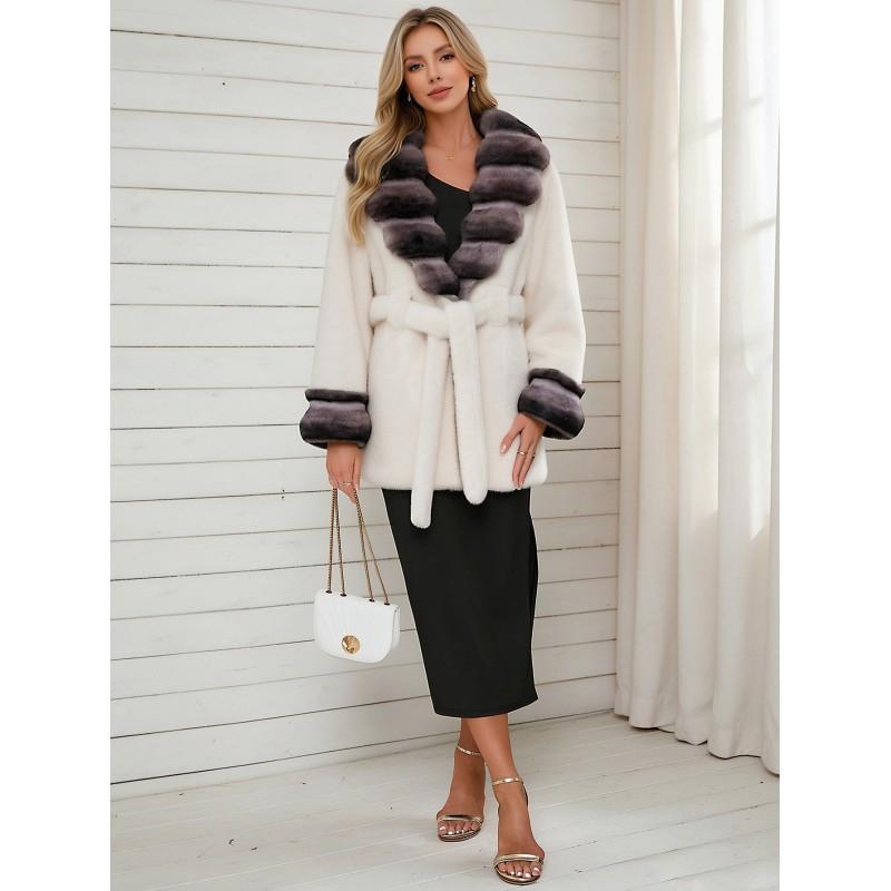 Womens Short Faux Fur Coat Leopard Print Belted Warm Leather Plush Outerwear