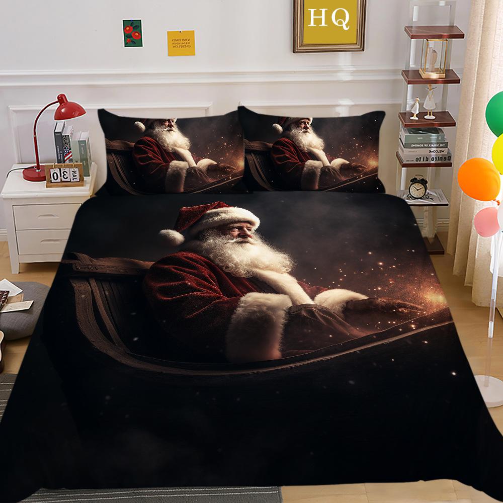 Weihnachtsmann Kutsche 3D-gedruckter Polyester Kissenbezug Bettdeckenbezug Zwei- oder Dreiteiliges Set Kann Sein