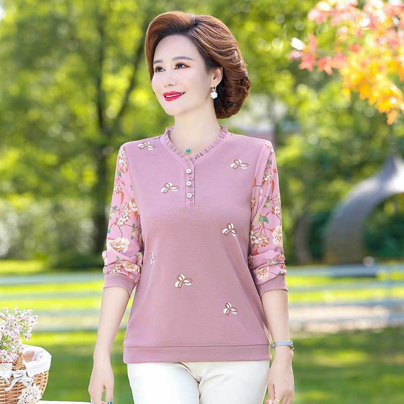 

Весенний топ для женщин среднего возраста, с длинным рукавом, нижнее пальто, тонкая западная вязаная маленькая рубашка XL розовый