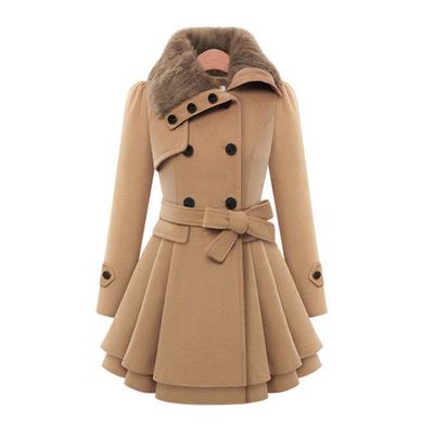 Women's Winter Slim Long Woolen Sherpa Coat Double Breasted Padded Korean Cashmere Coat England Style Trench