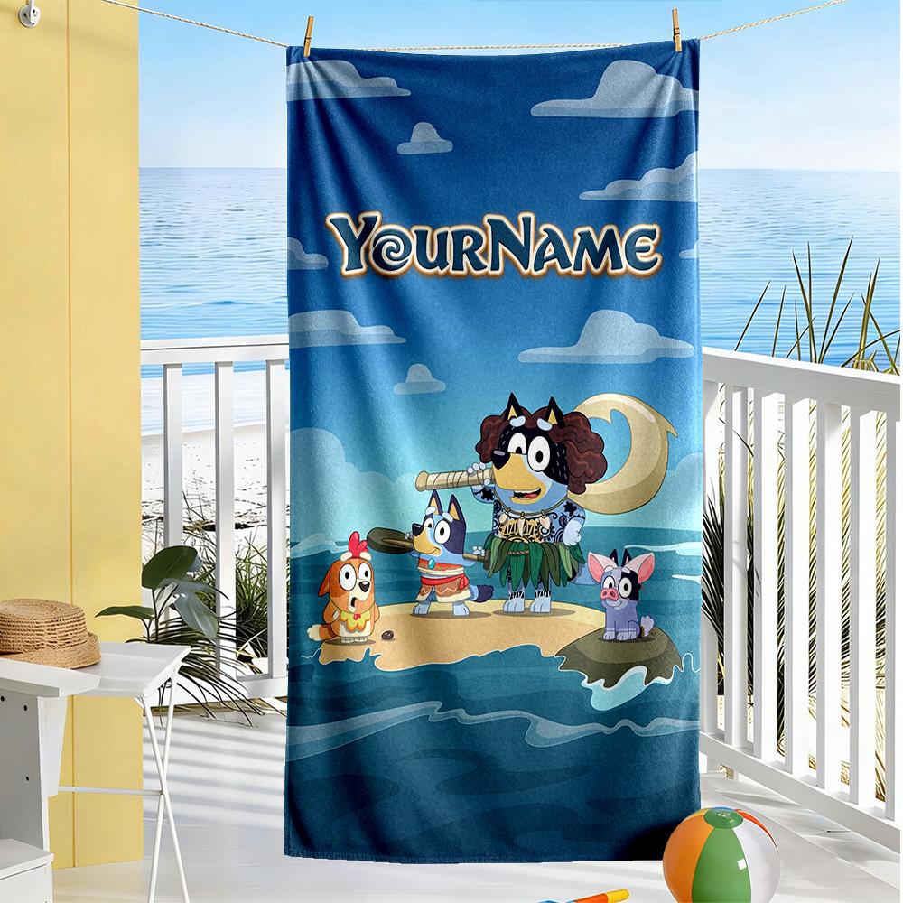 Bluey Customized Name Beach Towel Super Soft & Absorbent Suitable for Swimming Gym Camping Yoga Vacation