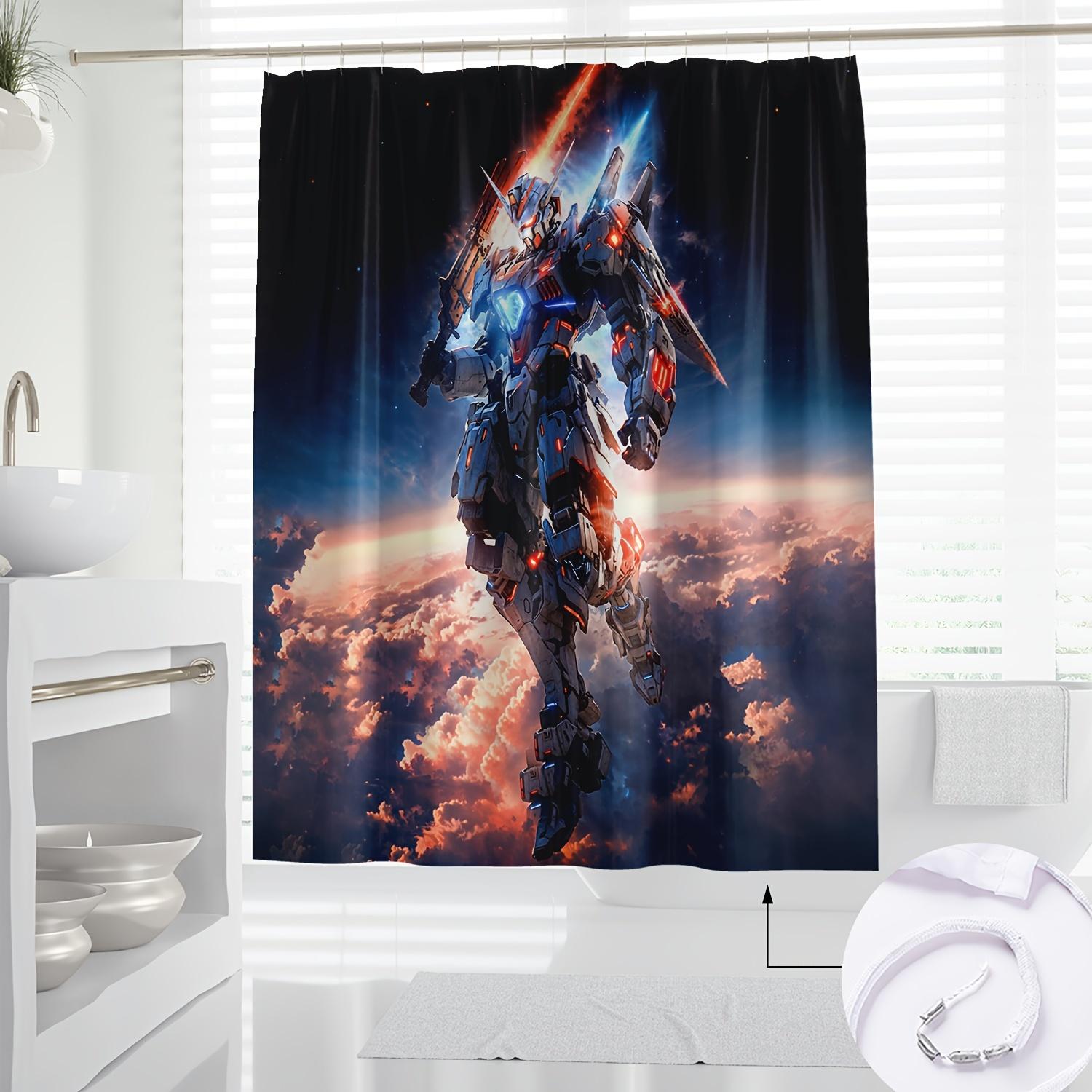 

1Pc Shower Curtain - Futuristic Robot In A Dramatic Sky With Clouds And Light Effects Design Waterproof W60H190(CM)-1 Pcs