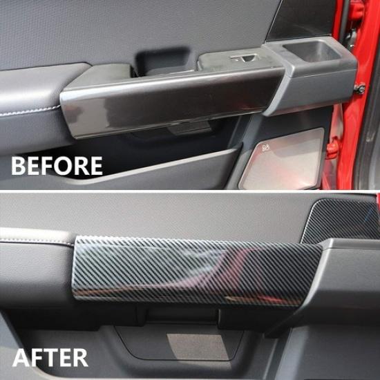 Inner Rear Door Handle Cover Trim Accessories For Ford F-150 + Carbon Fiber
