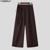 INCERUN Men Bandage Zip-up Waist Long Wide Leg Pants Casual Pockets Trousers