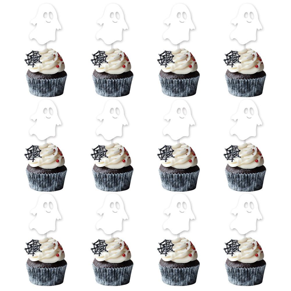 Party Cake Halloween Flags Set With Paper Bat Spider Figures Festive Decoration