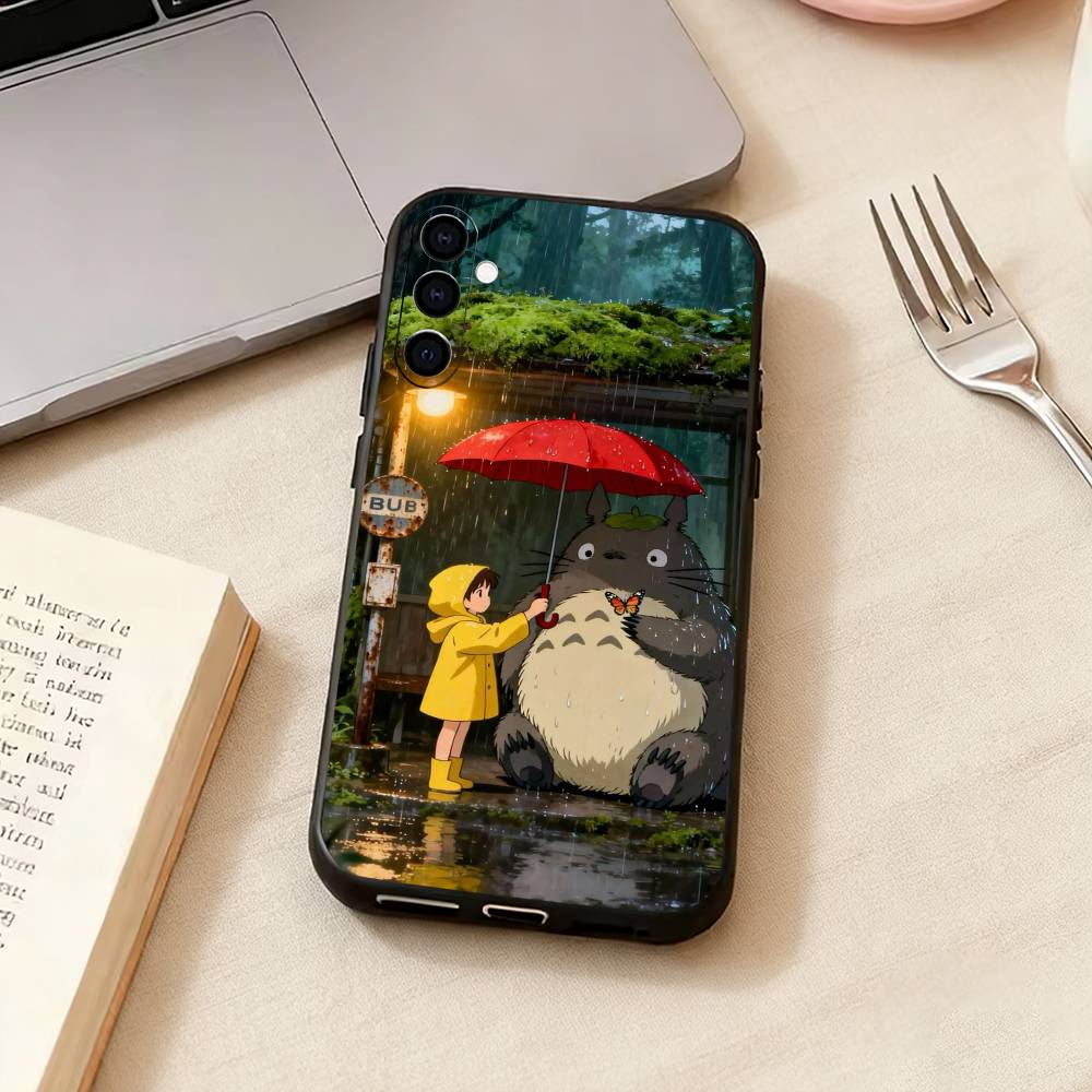 Cute Art T-Totoro-o Anime Phone Case For Samsung Galaxy A73,A72,A71,A70,A53,A52,A51,Soft Silicone Black Cover
