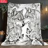 2D Flat Single-Piece Wolf Pack Sketch Blanket - Lightweight Home Decor Bedding Blanket 280Gsm Suitable for Sofa Bed, Travel, Camping, Living Room, Off