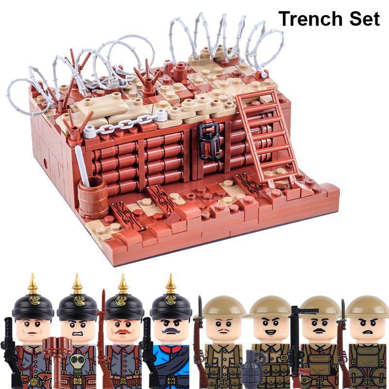 MOC WK1 Militärgraben Schlachtfeld Position Bausteine Preußische Britische Soldaten Armee Kriegsszene Modell DIY Steine Spielzeug Geschenke