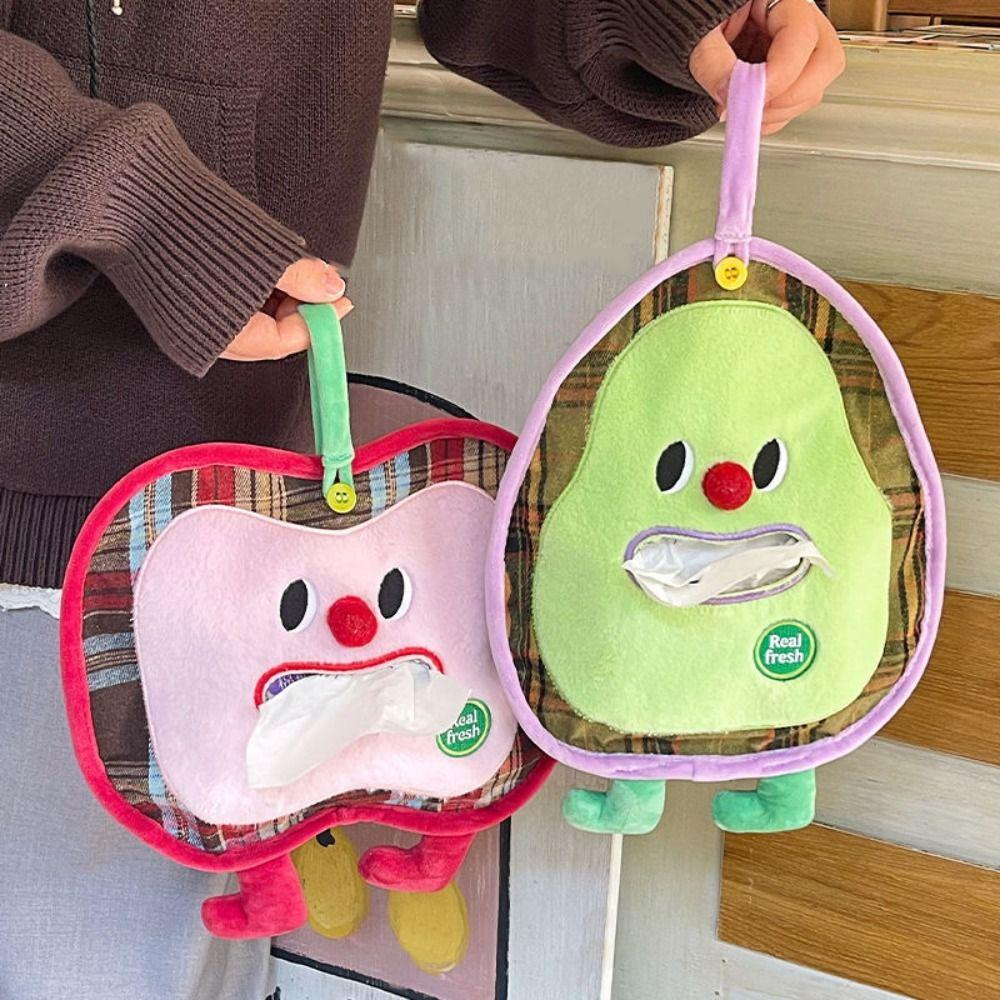 Plush Car Storage Bag Cartoon Hanging Tissue Bag Multi-Purpose Fruit Shape Tissue Box  Travel
