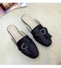 Fashion 2024 Summer Shoes Flat Slides Woman Solid Leather Mules Cover Toe Babouche Flip Flops Ladies Belt Buckle Slippers Female Sandals