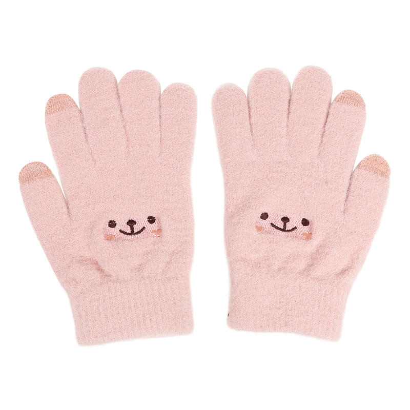 Gloves Female Cute Cartoon Embroidered Bear Touchscreen Gloves Autumn Winter Warm Women Shopping Knit Gloves Soft Gloves