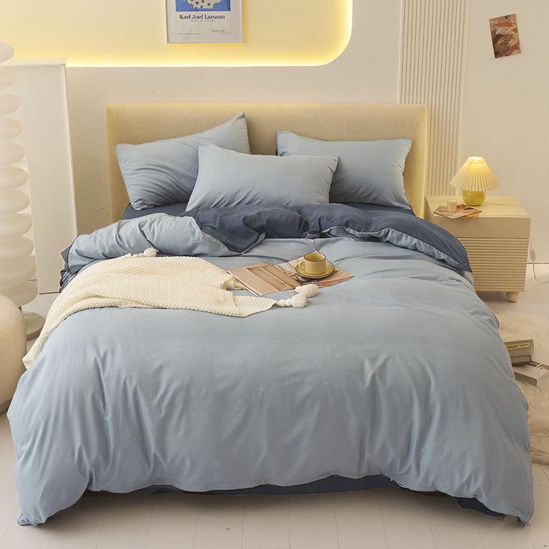 Solid Color Brushed 4-Piece Duvet Set - Ins Style, Washed Cover for Dorms, Autumn/Winter