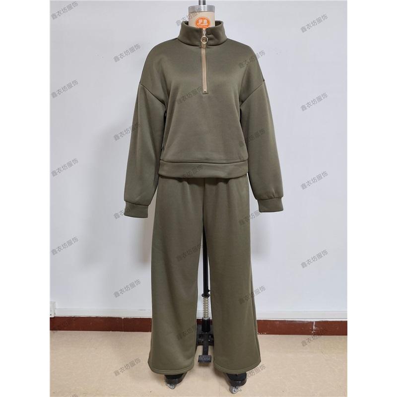 Women's 2 Piece Casual Tracksuit Half Zip Sweatshirt And Elastic Waist Wide Leg Pants Loungewear Set