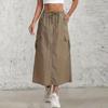 Women's Fashionable Solid Color Drawstring Elastic High Waisted A-line Pocket Back Slit Skirt
