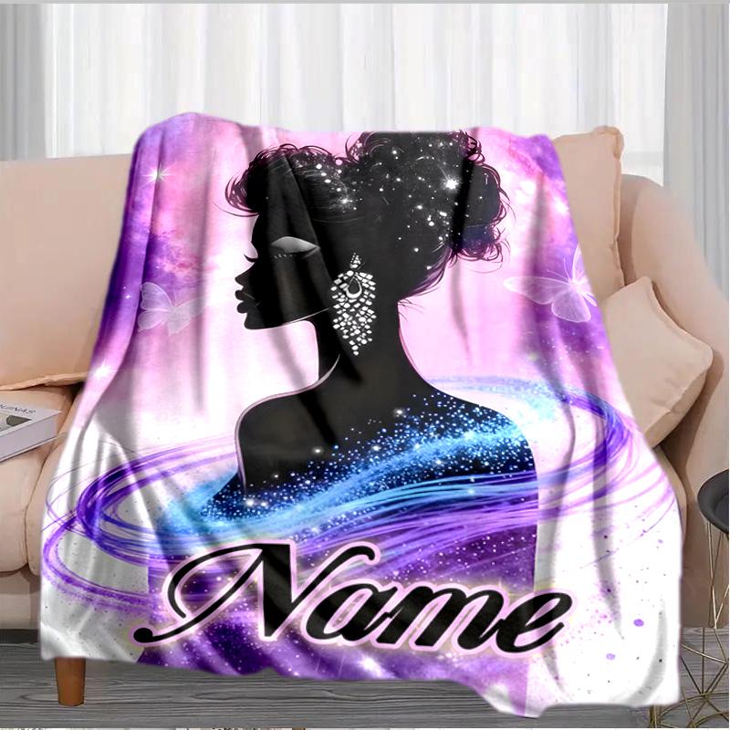 1PC Custom Name Elegant Sparkle Silhouette Outdooor Flannel Blankets Throw Blanket All-Season Throw Gift Bedspread for Couch, Bed, Camping Holiday Bir