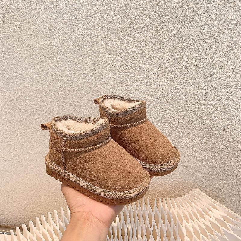Korean solid color children's low-top matte leather snow boots girls' cotton boots short boots baby cotton shoes