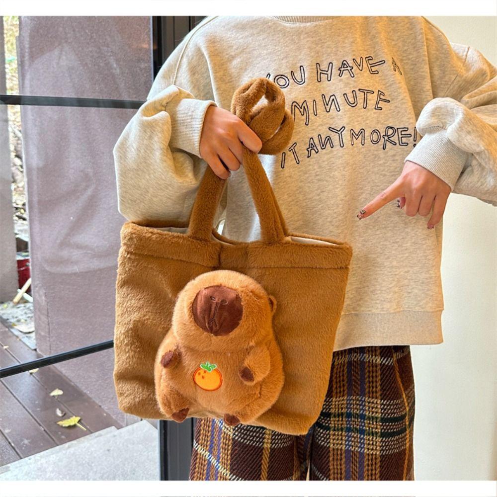 Cartoon Plush  Doll Tote Bag Large Capacity Fluffy Shoulder Bag Casual Kid Schoolbag  Daily