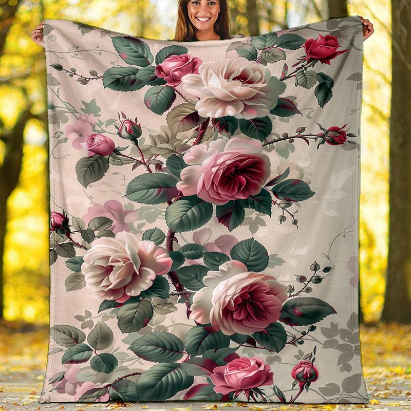 Floral Fantasy Print Flannel Blanket, Soft Warm Lightweight Throw Blanket for Living Room,Sofa Bed Camping Office