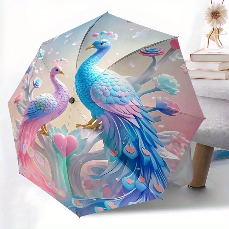 1pc Pastel Peacocks in a Romantic Garden Automatic Opening and Closing Folding - A Good Choice for Gifts, Fashionable and Convenient Umbrella Wit