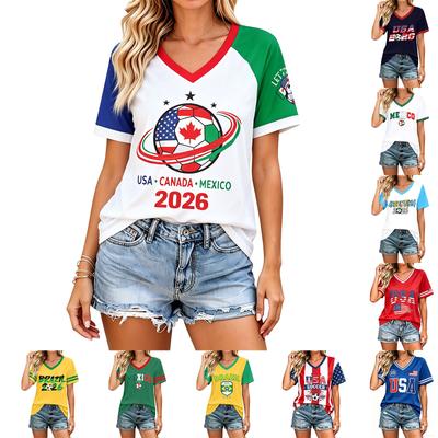 Damen Casual V-Ausschnitt Kurzarm T-Shirt Lockerer Schnitt Leichtes Bedrucktes Oberteil mit Grafikdesign für den Alltag