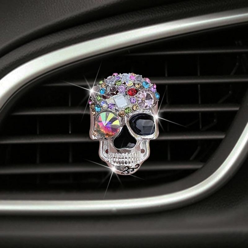 Crystal Skull Car Air Fresheners Car Diffuser Vent Clip Rhinestone Diamond Car Decoration Car Interior Decor For Halloween