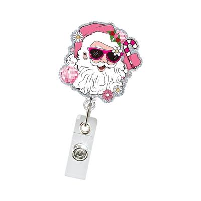 Sequins ABS Retractable Badge Holder Christmas Badge Holder with Metal Clip for Conference Holiday Parties Daily Use