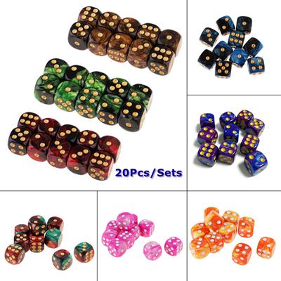 20pcs 16mm Cube Pearlized Six Sided Dice Sets Large Hole Count Two-Color Acrylic TRPG RPG DND Dice Sets Role Playing Board Games