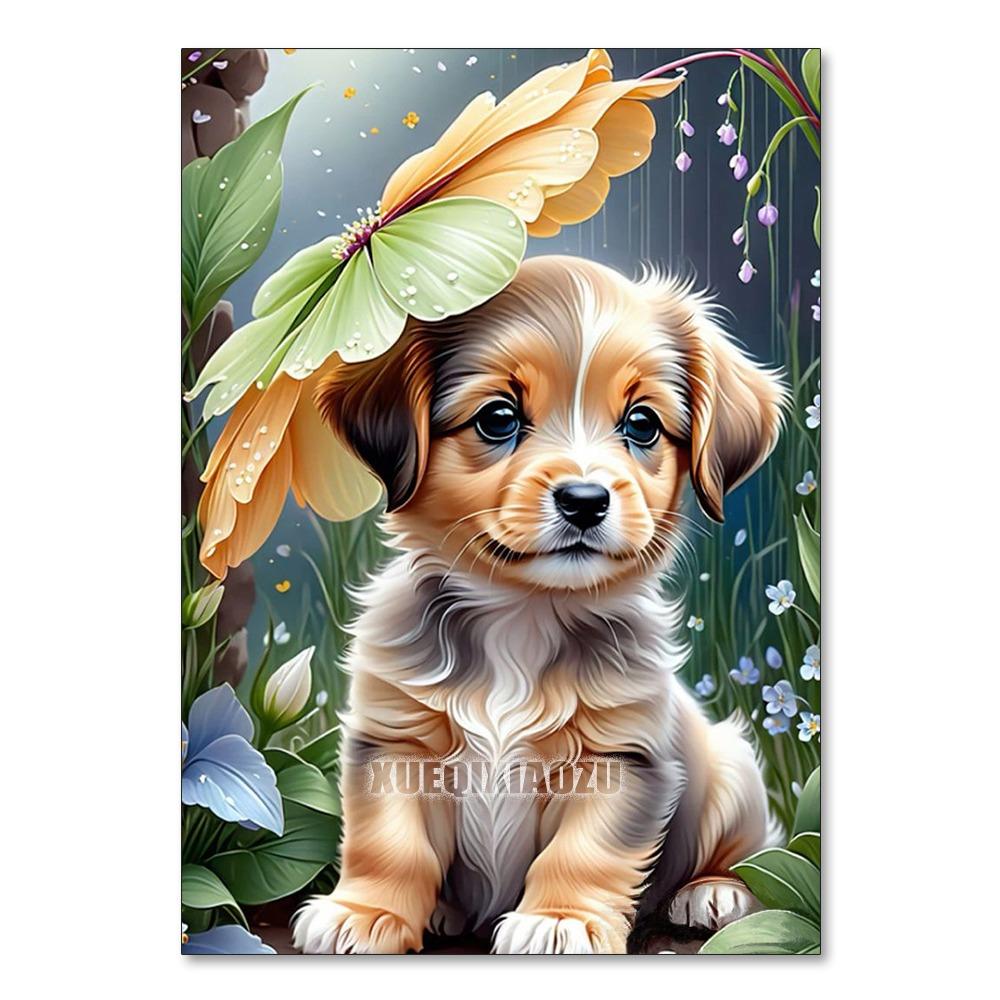 DIY Diamond Painting Cute Little Dog Cross Stitch Kit Mosaic Art Diamond Painting Full Circle Diamond Home Decoration
