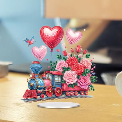Acrylic Special Shape Train Heart Diamond Painting Tabletop Ornaments Kit Desktop Diamond Art Kits Rhinestones Desktop Ornaments