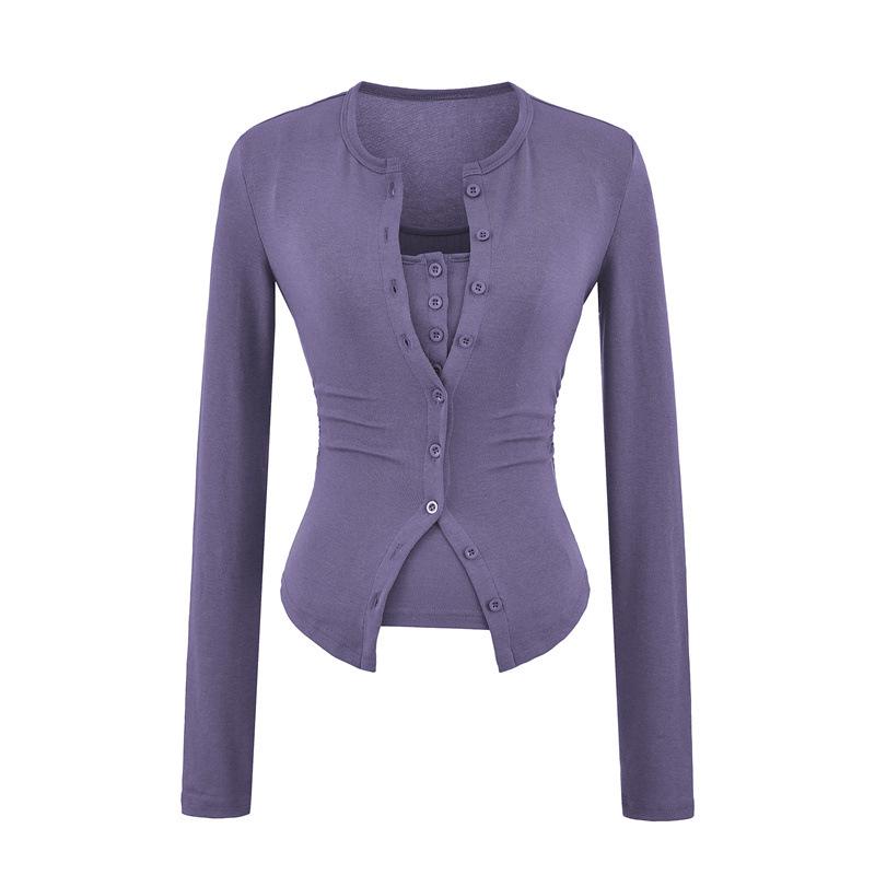 Women's Slim-Fit Korean Style Waist-Cinching Cardigan and T-Shirt Set