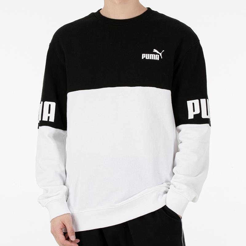 Puma Power Logo Color Block Sport Crew Neck Sweatshirt Men Tops Black 670935-01
