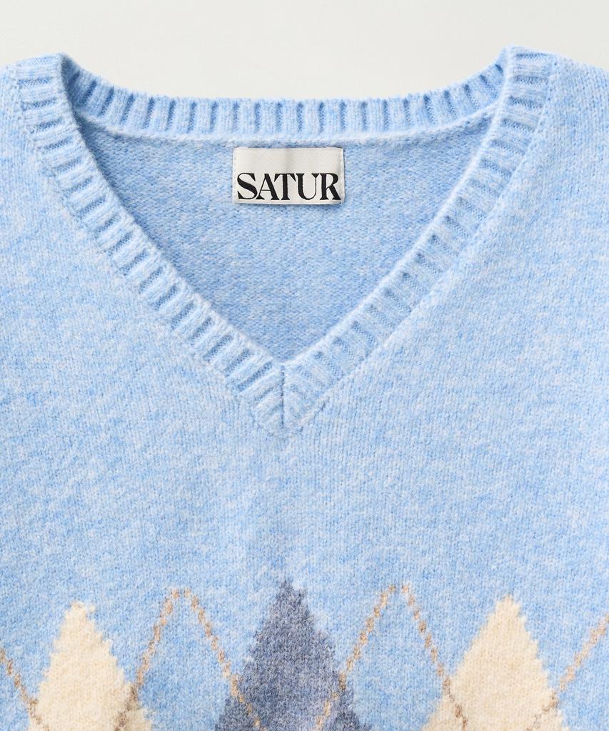 Seteo (W) Argyle V-Neck Pullover Knit Sky Blue